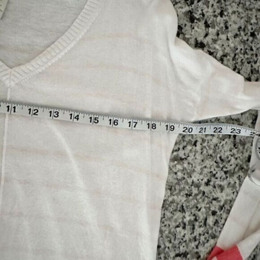 White + Warren Striped Print Silk V Neck Pullover Sweater White Pink Size Small‎ - Picture 10 of 10